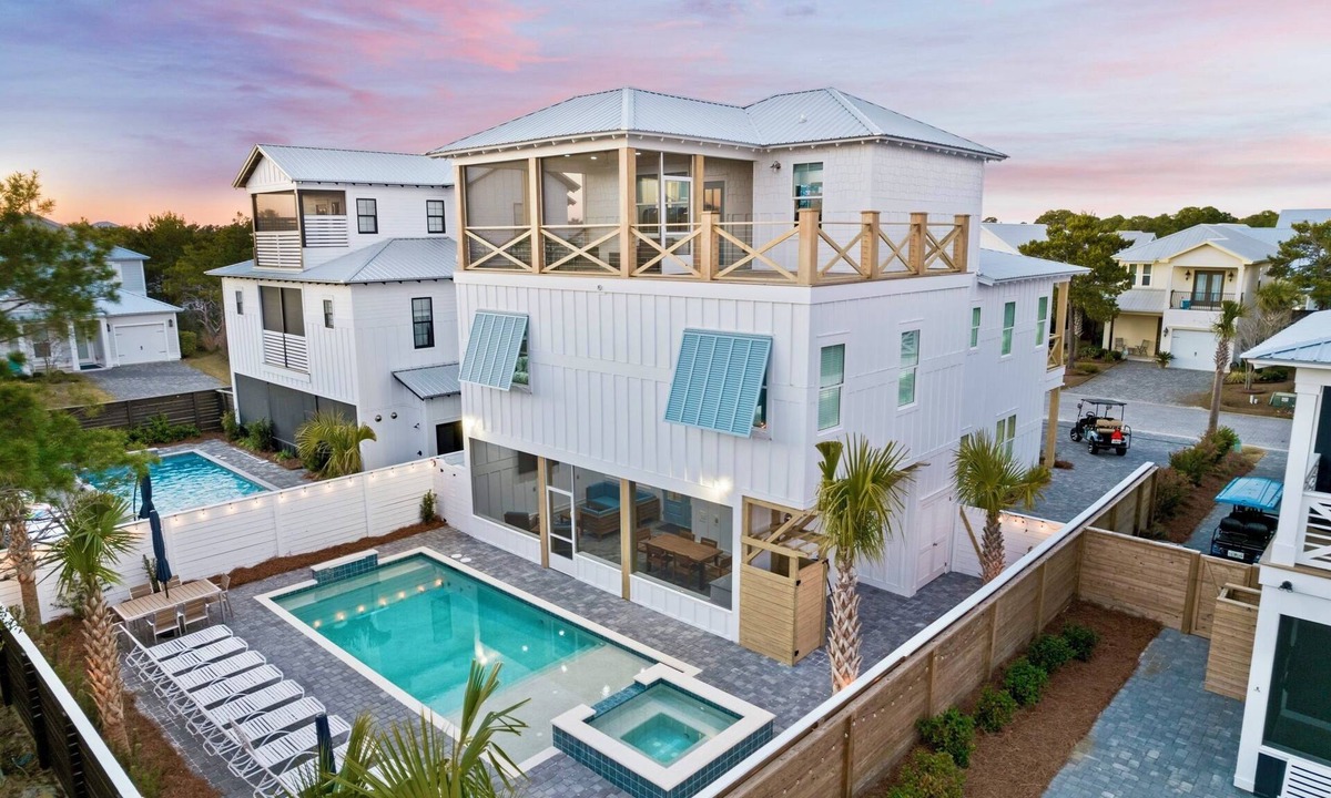 Frangista Beach House | Funky Flamingo: Private beach steps away, Heated pool, Golf cart, Game room