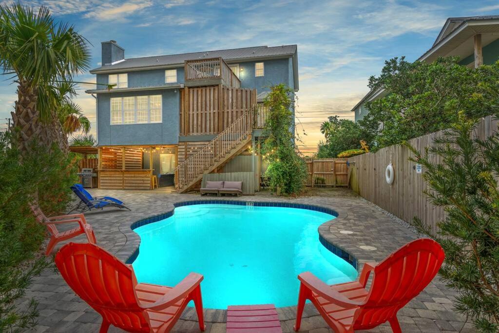Gulf Lagoon Beach House | Sand Castle-Pool, Game Rooms, covered outdoor space with tiki bar, 1min walk to beach