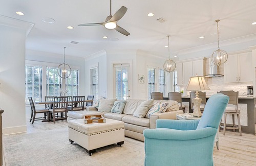 Villa Lago House | Golf course-front home with sunset views & golf cart - walk to Baytowne Wharf