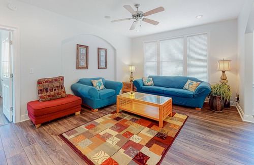Treasure Beach Village House | Beach view dog-friendly home with a pool, tennis, fireplace, washer/dryer, grill