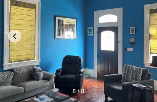 Tulane - Gravier House | bedroom and en suite bath in historic New Orleans home with pool & WiFi