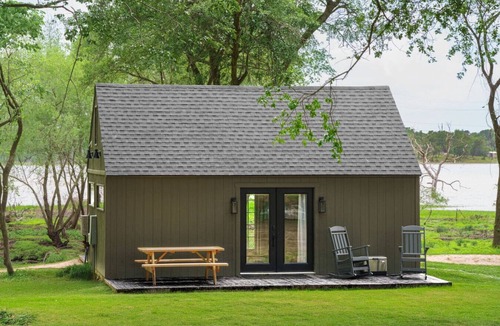 Jewett Cabin | Charming Lakefront Farm Cabin: Sleeps 4, Ofuro Tub, Lake-Facing Deck, King Bed!