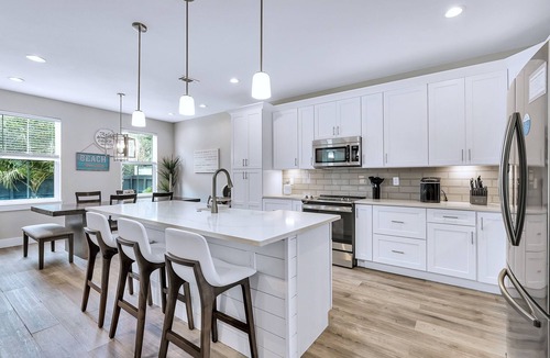 Frangista Beach House | Deja Blue: Private beach steps away, Golf cart, Heated pool, Bunk rooms