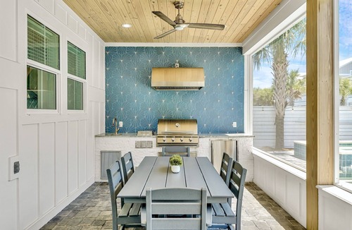 Frangista Beach House | Funky Flamingo: Private beach steps away, Heated pool, Golf cart, Game room