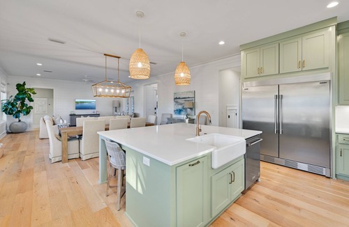 Dune Allen Beach House | Walk to Beach! Private Heated Pool, Golf Cart, Bikes, Fire Pit & More!