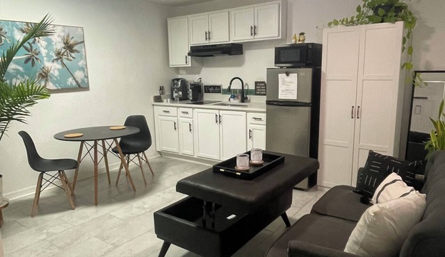 Exquisite 1-bedroom apartment with patio and private entrance near airport