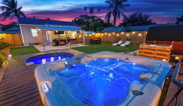 Palm Paradise Resort! Beach Area, Pool, Sauna, Cold Plunge, Hot Tub