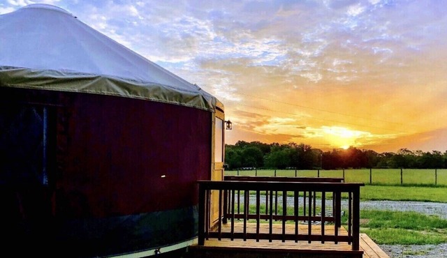 The Bluebonnet Yurt is a romantic yurt getaway with private outdoor shower