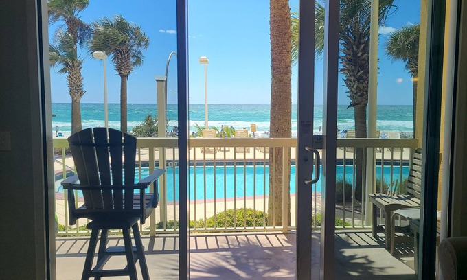 Panama City Beach Condo | 1st FLOOR BEACHFRONT CALYPSO @ Pier Park! 3 bedroom! Reserved beachside parking!