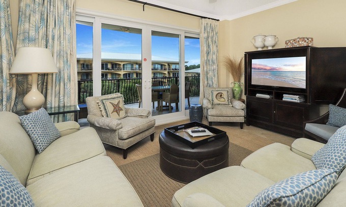 Santa Rosa Beach Condo | Adagio D-301 Poolside, Corner unit - front left bedroom has window ocean view