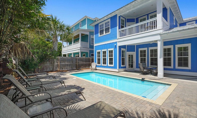 Frangista Beach House | Casa Azul - Near the Beach with a Large Private Pool Area