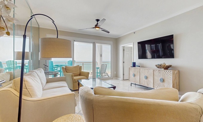 Rosemary Beach Condo | Open-concept beachfront home with balcony, lagoon pool, beach access, pickleball