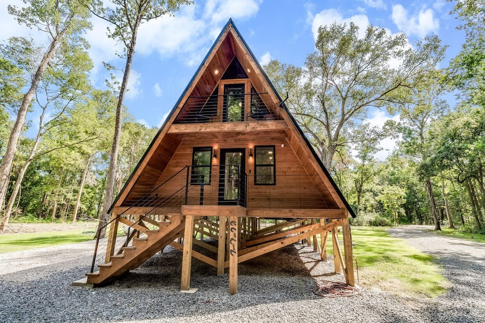 New Iberia Cabin | Modern A-Frame Cabin by Rip Van Winkle Gardens w/ Hot Tub & Fireplace!