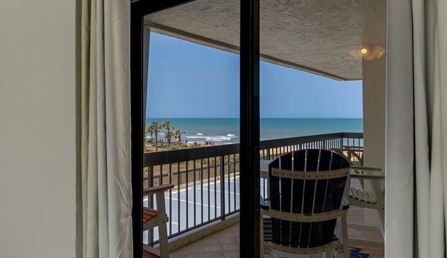 Family-friendly ocean view on no-drive Ormond with heated beachfront pool and garage