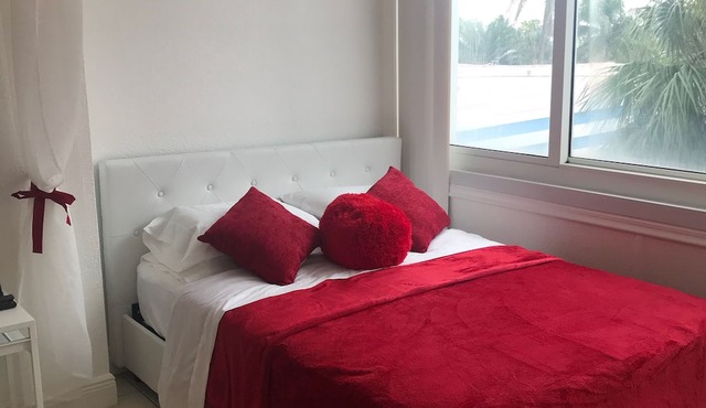 My red and white studio on the beach